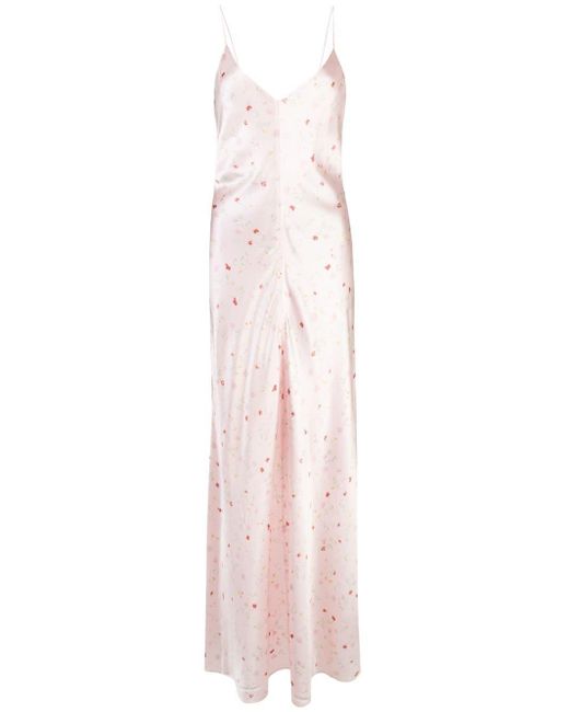 Ganni Pink Floral Silk Slip Dress