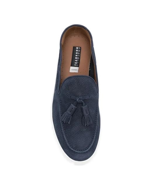 Fratelli Rossetti Blue Tassel Pebbled Loafers for men