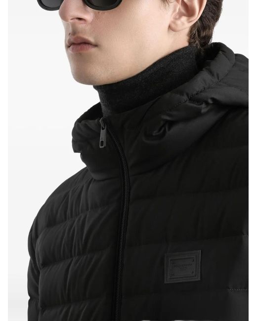 Dolce & Gabbana Black Hooded Quilted Jacket for men