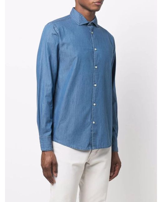 Deperlu Blue Denim Button-Down Shirt for men
