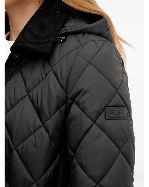 DKNY Black Hooded Quilted Parka