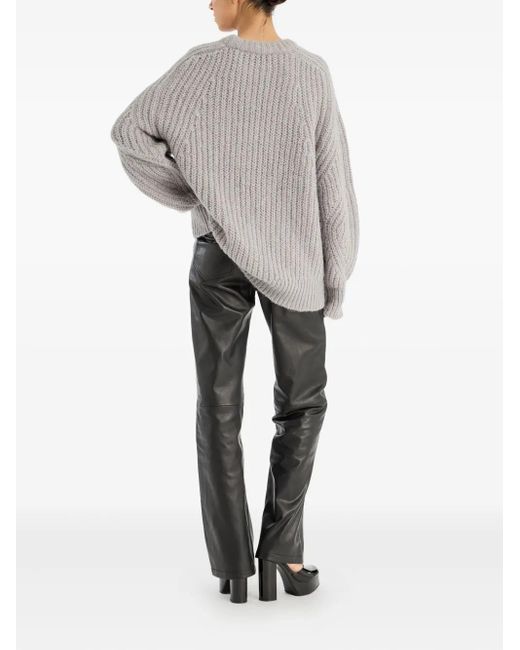ROTATE BIRGER CHRISTENSEN Gray Logo Ribbed-Knit Sweater