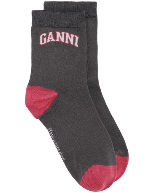 Ganni Black Logo-intarsia Colour-block Socks