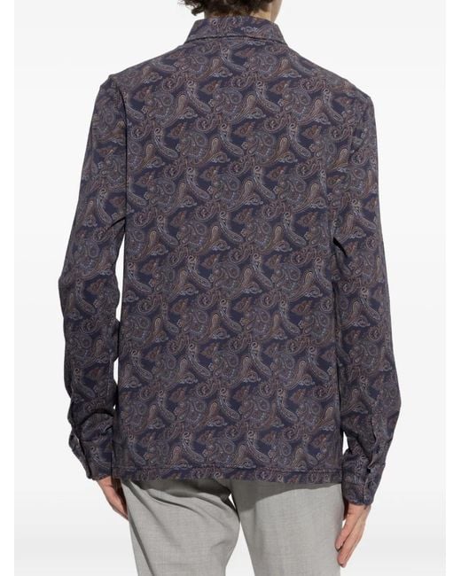 Etro Blue Paisley-Print Long-Sleeve Shirt for men