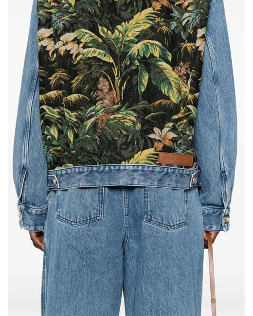 Palm Angels Blue Denim Jacket With Jungle Insert