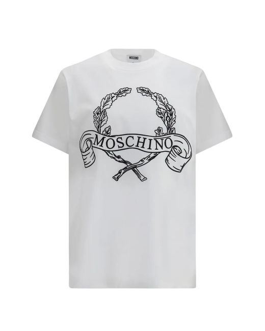 Moschino Gray Laurel Logo-Embroidered T-Shirt for men