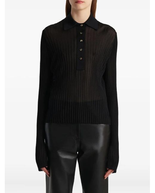 Khaite Black Long Sleeve Polo Top