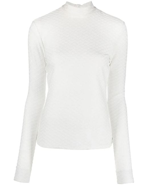 Karl Lagerfeld White Textured Long-Sleeve Top