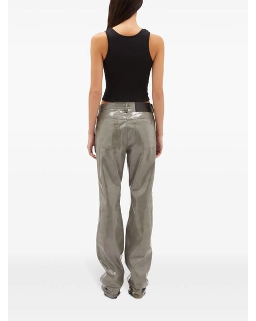 MSGM Gray Glossy-Finish Straight-Leg Trousers