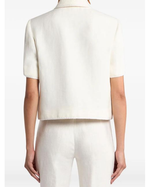 Etro White Short-Sleeved Cropped Linen Jacket With Pegaso Buttons