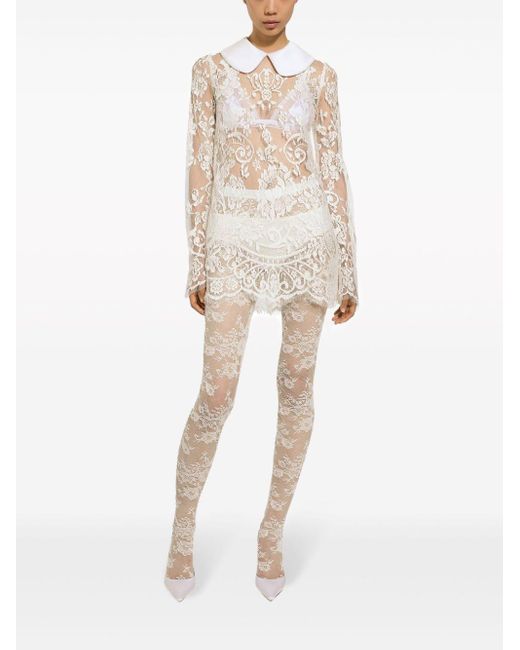 Dolce & Gabbana White Floral Lace Tights