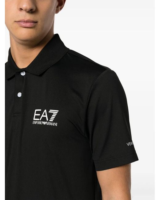 EA7 Black Logo-Print Polo Shirt for men