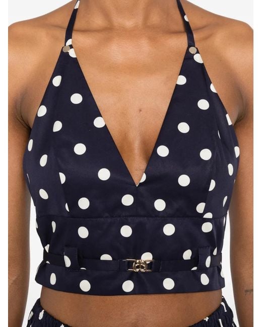 Maje Blue Polka-Dot Halterneck Top