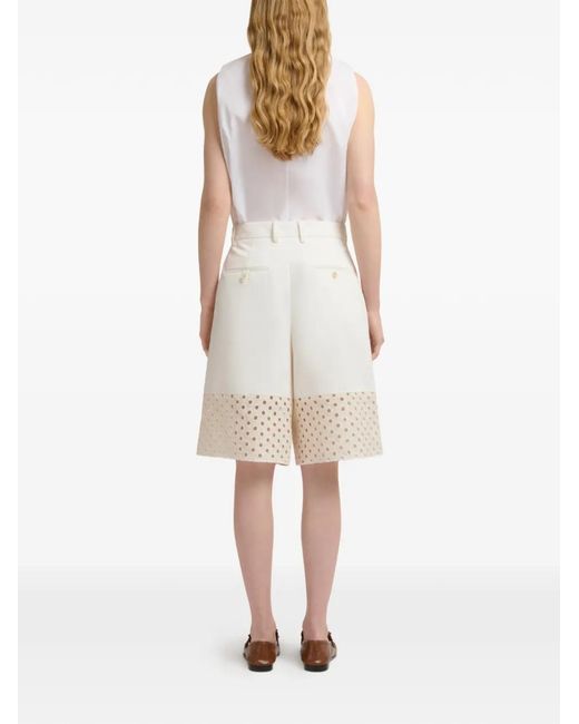 Marni White Gabardine Shorts With Broderie Anglaise Panels