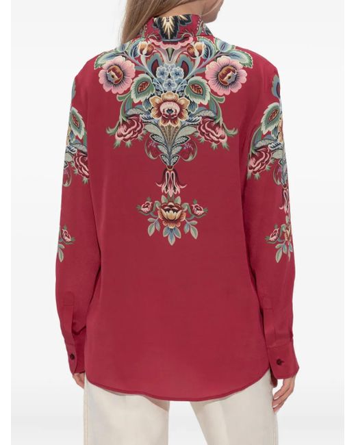 Etro Red Seidenhemd mit Blumen-Print