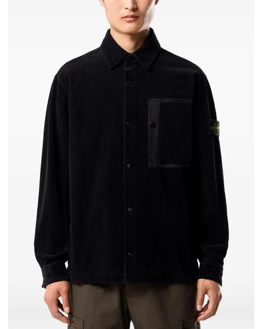 Stone Island Black Corduroy Patch-Pocket Overshirt for men