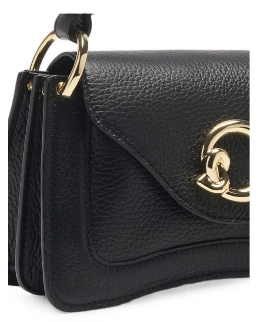 Coccinelle Black Mini Logo-Plaque Pebbled-Leather Tote Bag