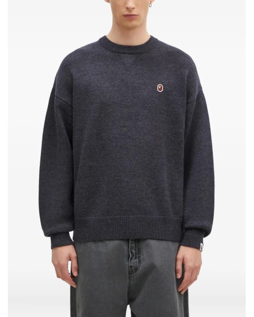 A Bathing Ape One Point Trui Met Ronde Hals En Logo-Applicatie in het Gray voor heren