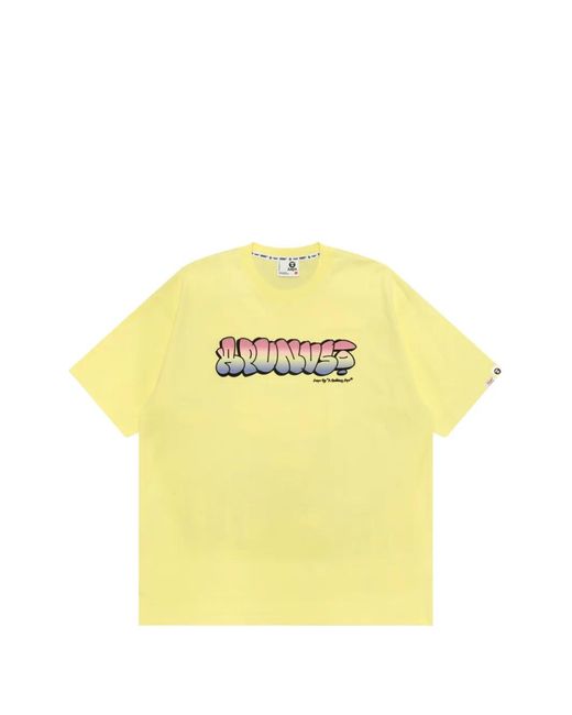 Aape By A Bathing Ape Yellow Aapeunvs Logo-Print Graffiti-Effect T-Shirt for men