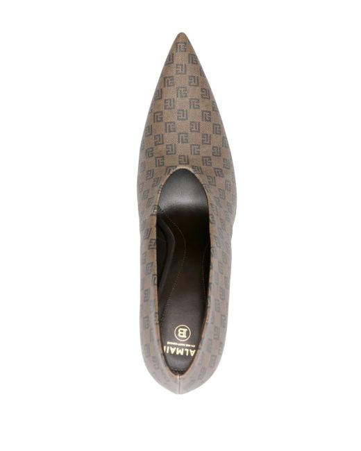 Balmain Gray Monogram-Print Pumps