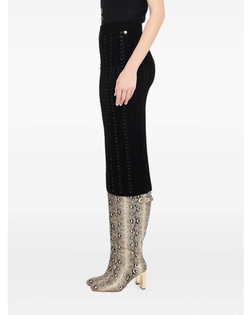 Liu Jo Black Braided Punched Knit Midi Fitted Skirt