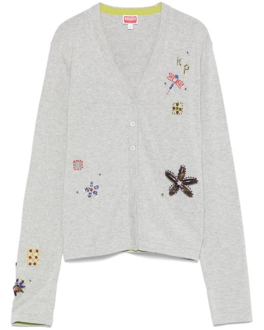 KENZO Gray Embroidered Cotton Cardigan