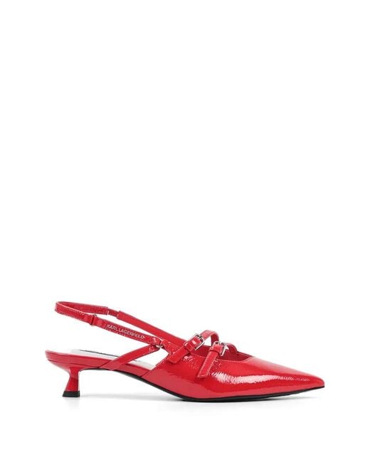 Karl Lagerfeld Red Pasha Buckle Strap Pumps