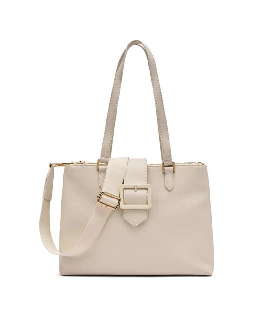 Frau Natural Buckle-Detail Pebbled Tote Bag