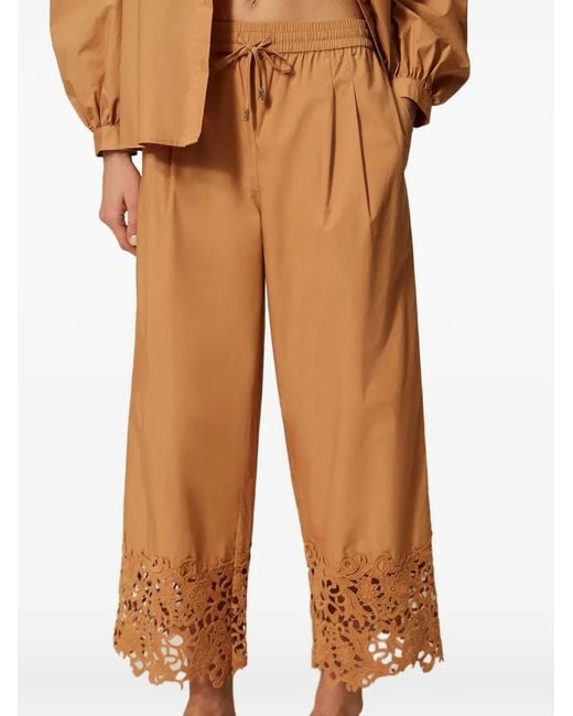 Twinset White Pantalon Ample En Popeline Avec Macramé