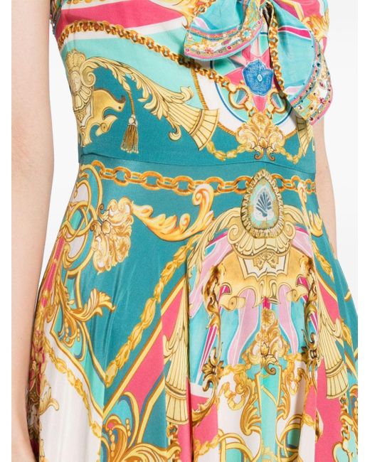Camilla Blue Seidenkleid mit barockem Muster