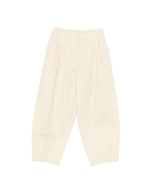 Psophia White Pleated Elasticated-Waistband Cotton Trousers