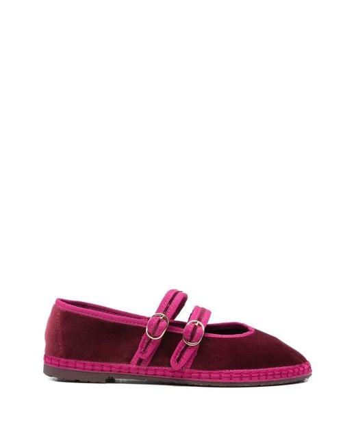 Flabelus Purple Claire Buckle-Strap Ballet Flats