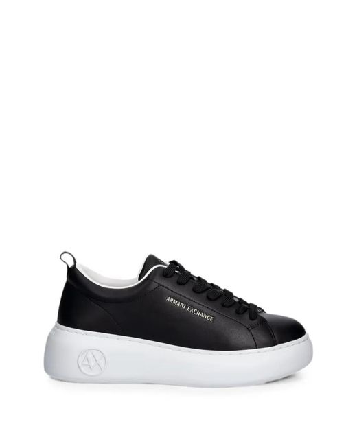 ARMANI EXCHANGE Black Logo-Print Platform Sneakers