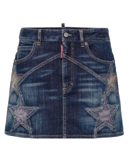 DSquared² Blue Star-studded Denim Miniskirt