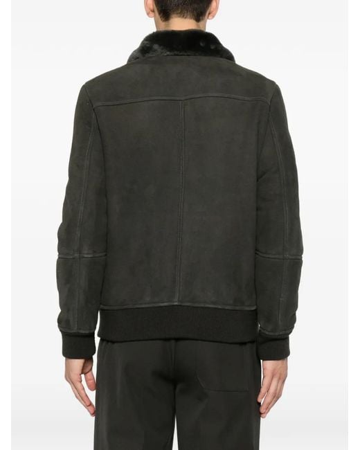 Eleventy Black Shearling-Collar Bomber Jacket for men