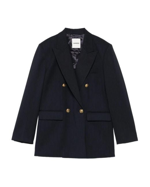 Sandro Blue Pinstripe Double-Breasted Blazer