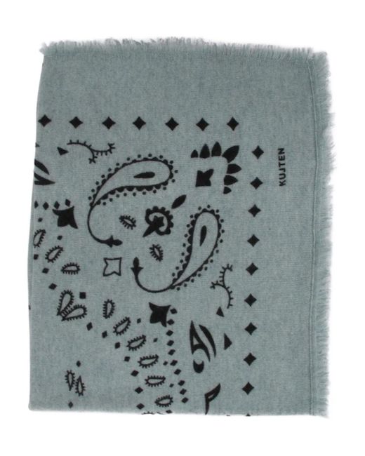 Kujten Gray Paisley-Pattern Fringed Scarf