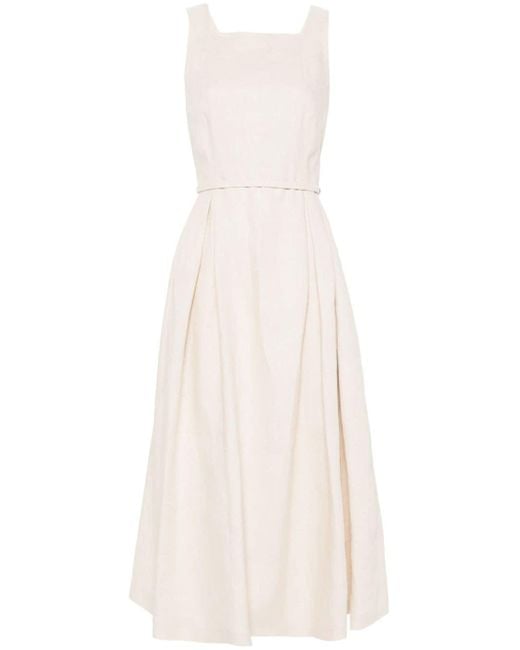 Max Mara White Linen Midi Pleated Dress