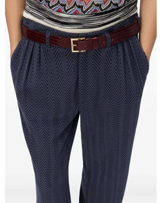 Missoni Blue Zigzag-Pattern Pleated Trousers