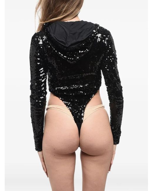 Adriana Hot Couture Black Sequin-Embellished Hooded Bodysuit