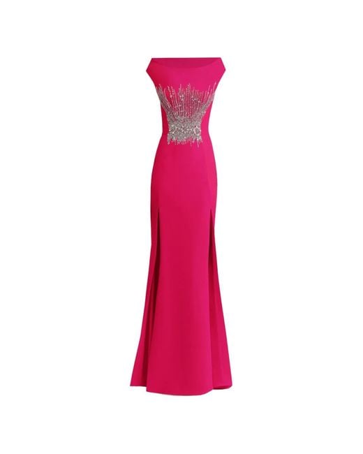 Gemy Maalouf Pink Bateau-Collar Embellished Maxi Dress