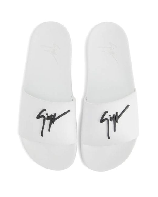 Giuseppe Zanotti White Brett Logo-Embellished Slides for men