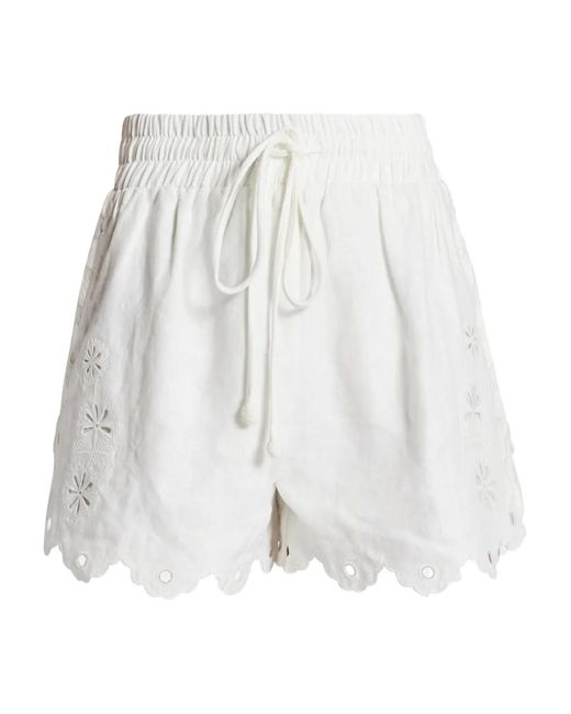 Farm Rio White Eyelet-Embroidered Scalloped-Hem Shorts