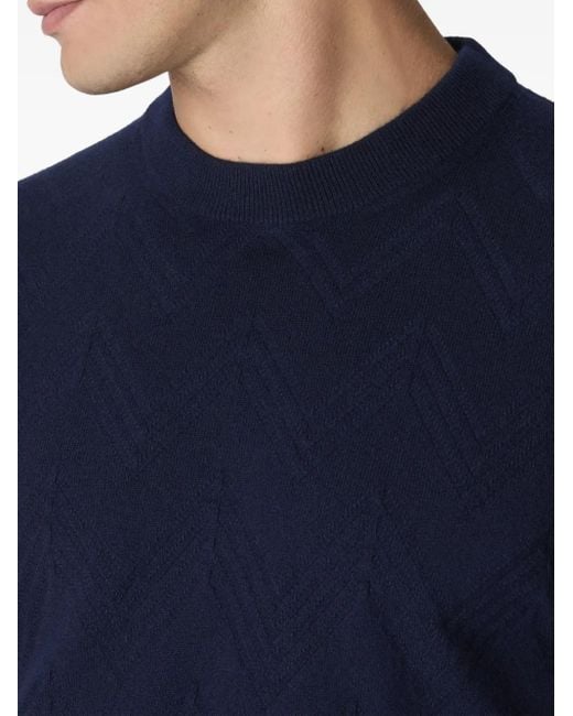 Missoni Blue Herringbone-Pattern Crew-Neck Sweater for men