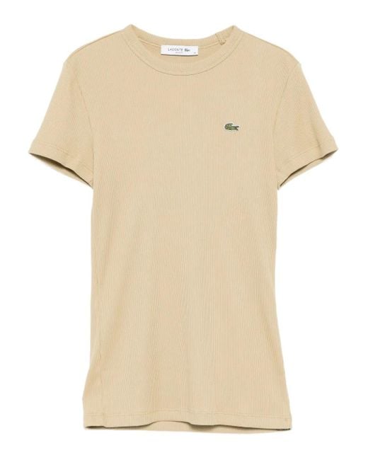 Camiseta con logo bordado Lacoste de color Natural
