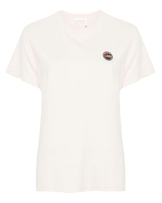 Chloé White Logo-patch T-shirt