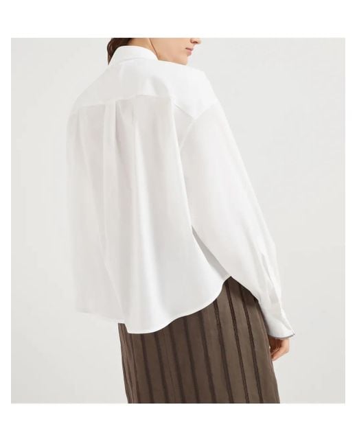 Brunello Cucinelli White Stretch Cotton Poplin Shirt With 'Shiny' Cuffs