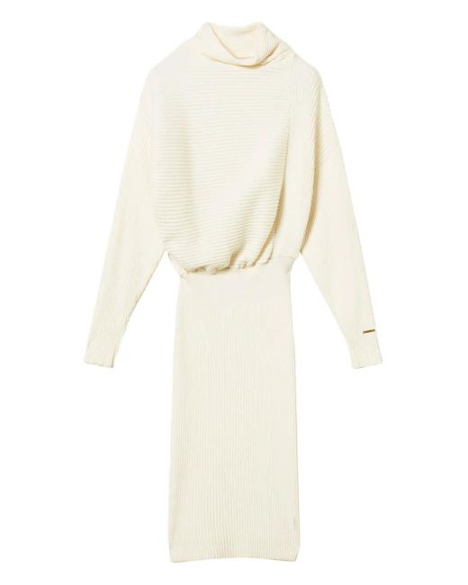 Twinset White Ribbed Mock-Neck Midi Dress