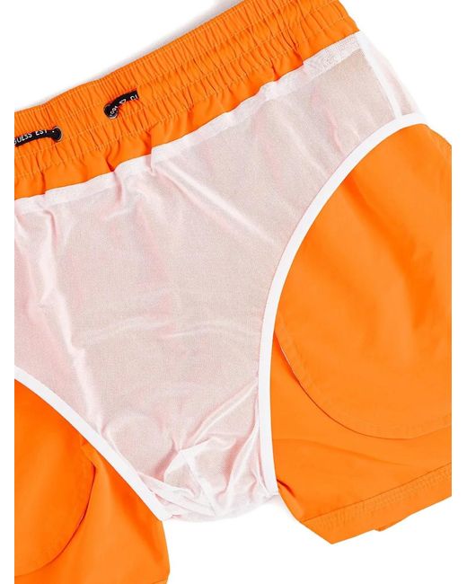 Guess Orange Logo-Tape Drawstring Swim Shorts for men