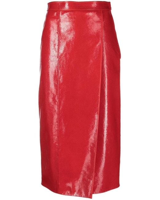Gucci Red Crocodile-Effect Pencil Skirt